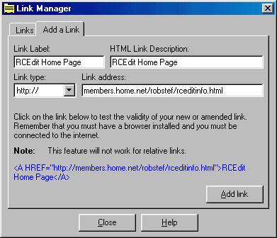 Link Manager - Add a Link tab